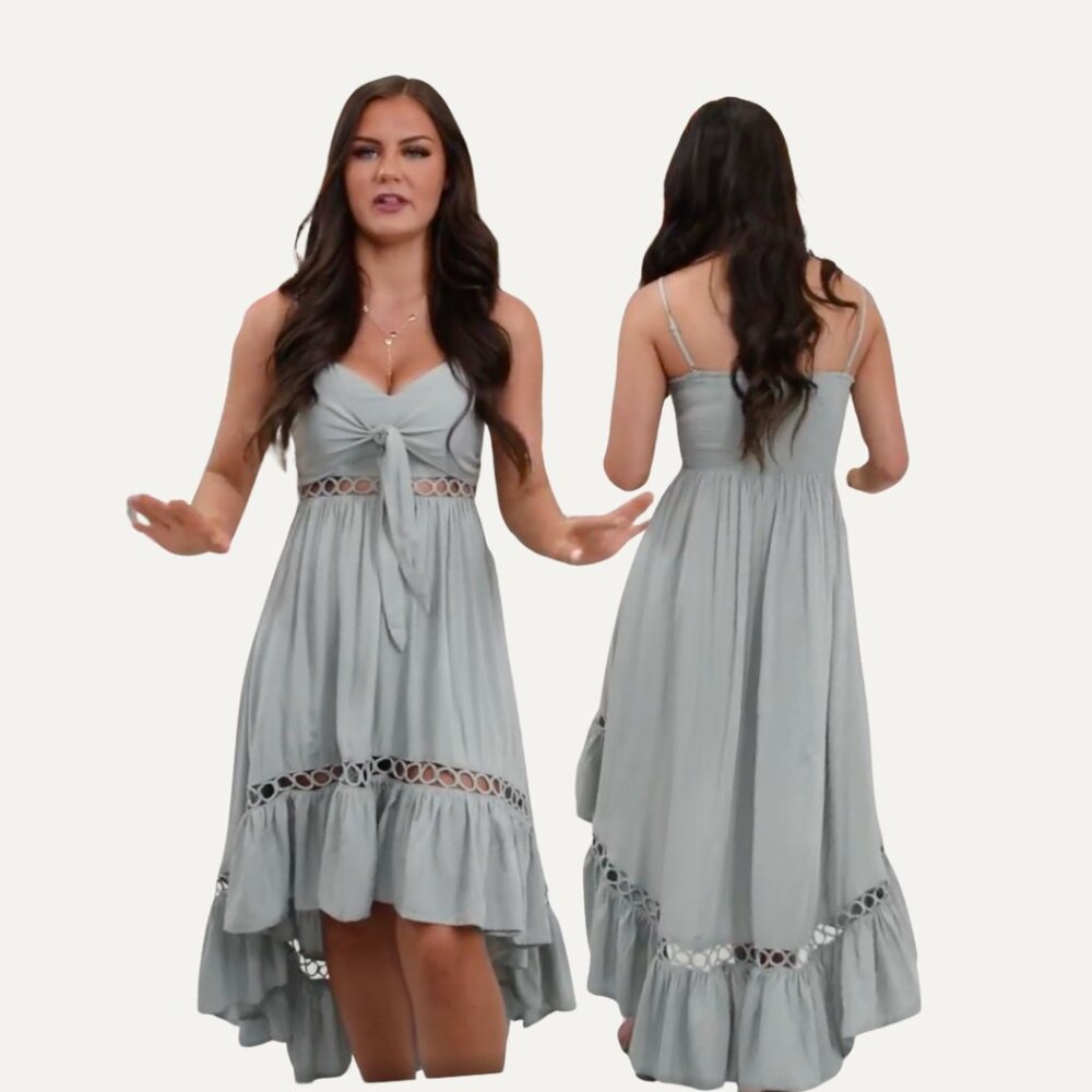 NanaMacs Opposites Attract Crochet Cut-Out High Low Dress SAGE small